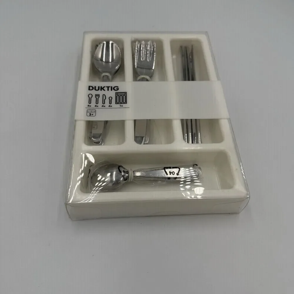 New IKEA Duktig Childs Play Flatware Silverware 17 Piece Set W Tray